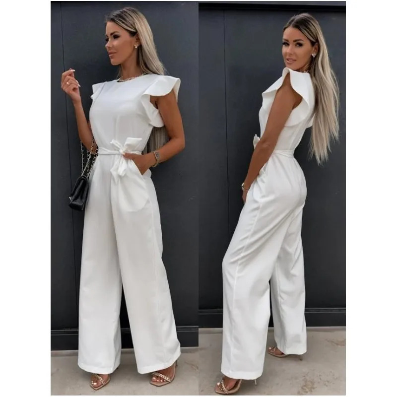 Elegant Womens Jumpsuits 2025 Summer Solid Casual Fashion Ruffle Lace Jumpsuits Female One Piece Garment S-XXL 250616