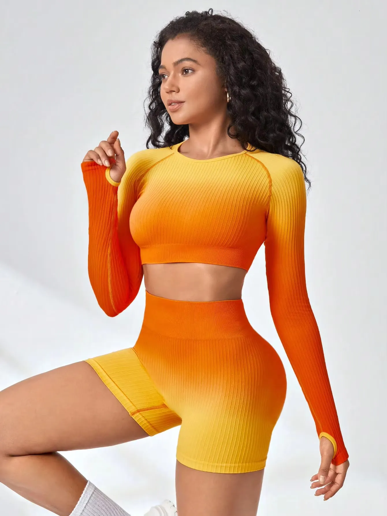 Womens Workout Sets 2 Piece - Seamless Yoga Outfits Shorts And Crop Top Matching Gym Athletic Clothing Set