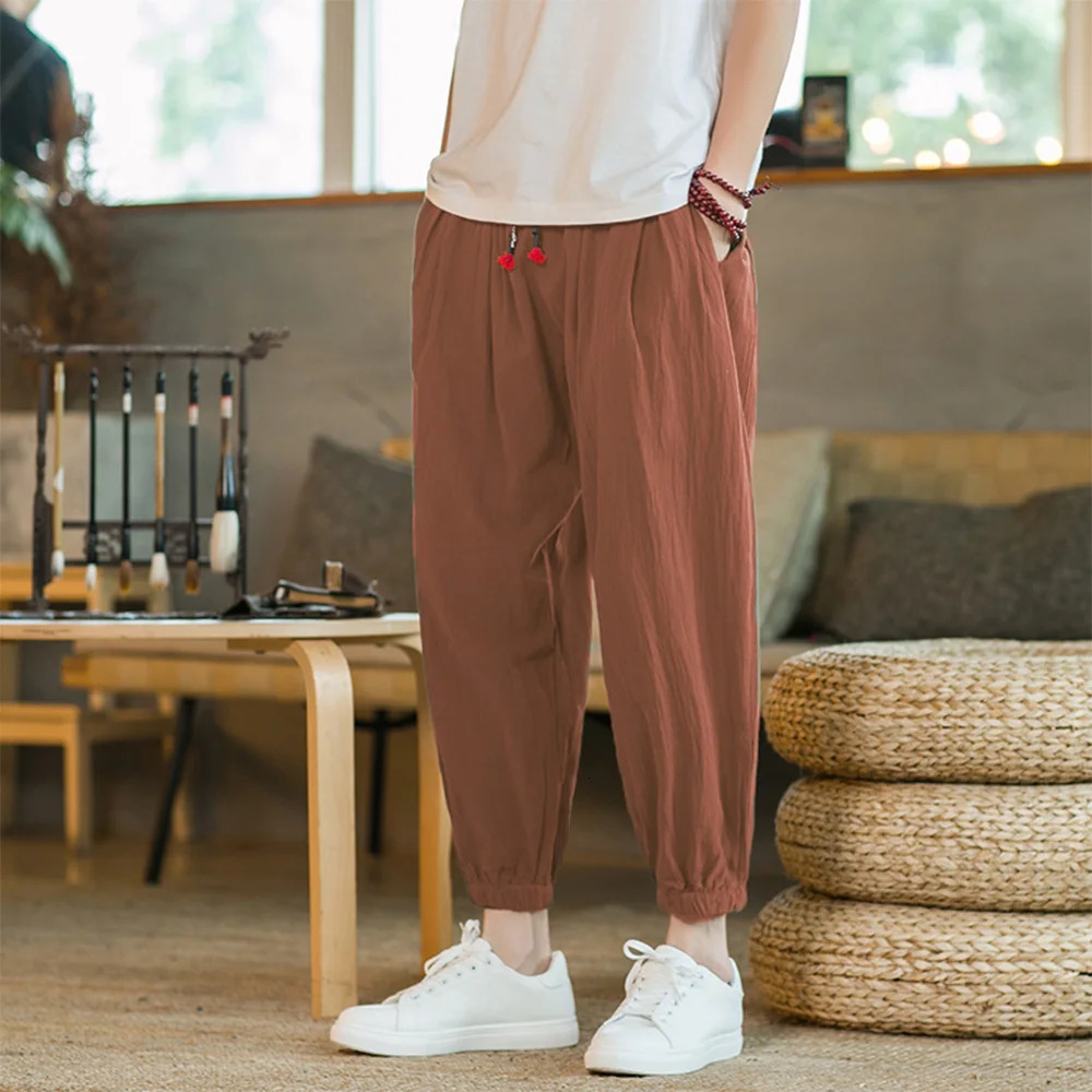 Mens Cotton and Linen Harem Pants Casual Loose Oversize Beach Pants Chinese Style Wide Leg Trousers Joggers Men Summer 250614