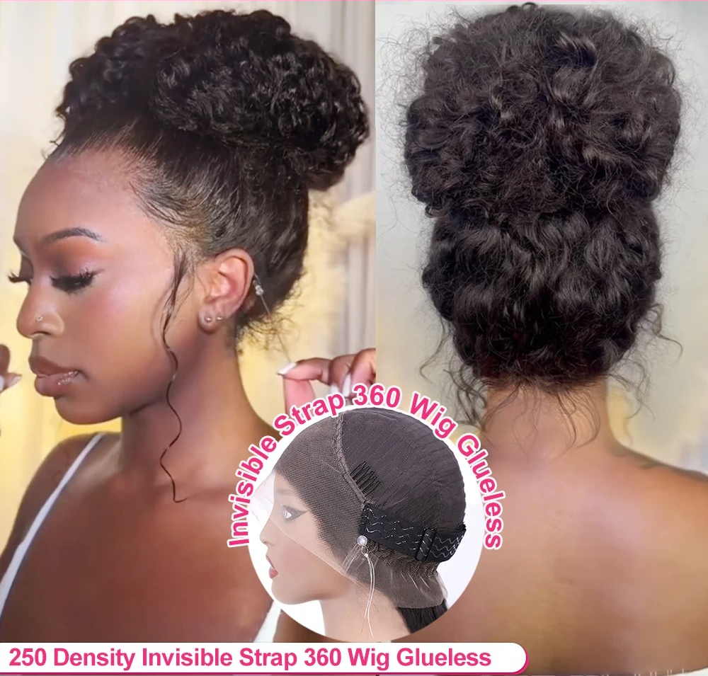 250 Density Invisible Strap 360 HD Full Lace Glueless Wig Deep Wave Frontal Wig Human Hair 30 Inch Water Wave Lace Front Wig Synthetic