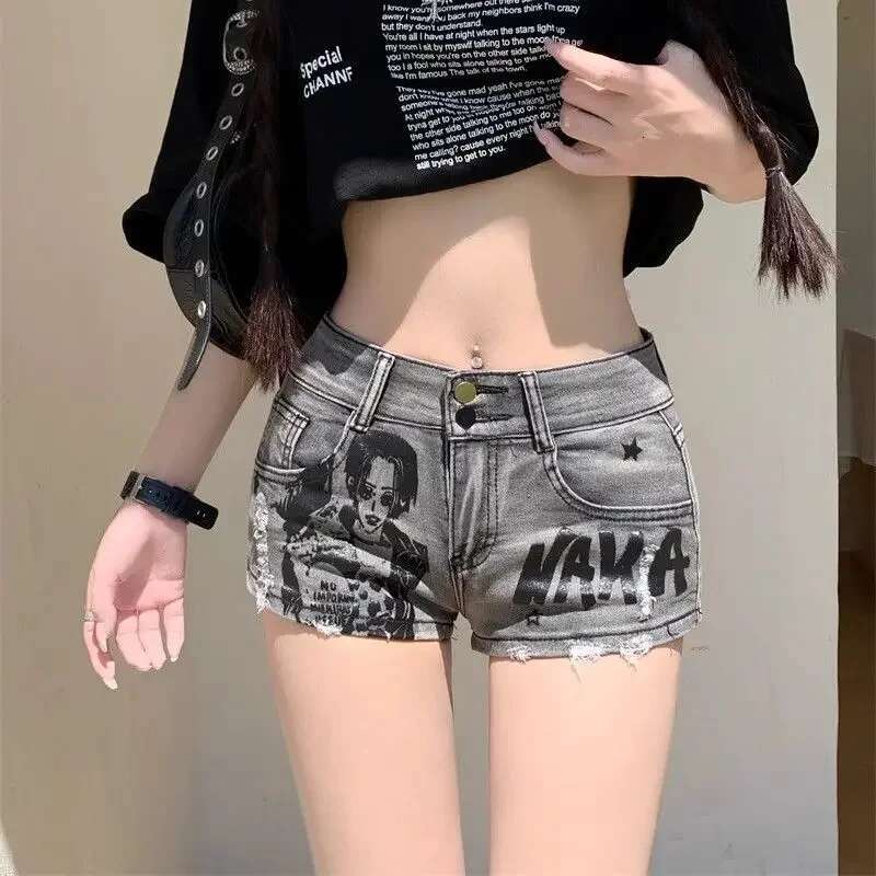 Female Short Jeans Pants Graphic Casual With Waist Pocket Womens Denim Shorts Fashion Clothing 2025 New In Korean Style Trend