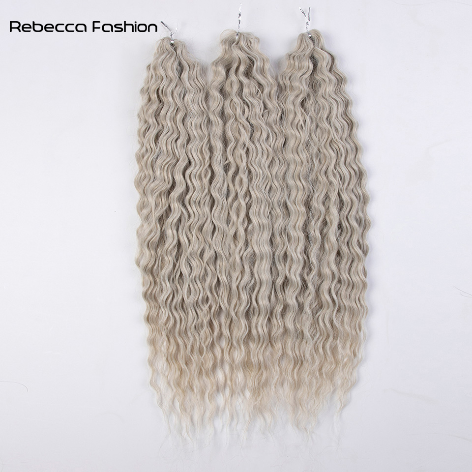 Rebecca Fashion Crochet Soft Water Wave Dreadlocks Afro Curls Braid 22" Ombre Blonde Red Kanekalon Hair Extensions For Women