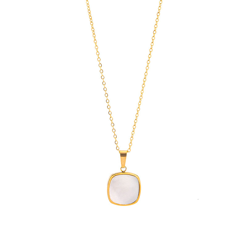 Fashion Simple Elegant White Mother-of-Pearl Geometric Necklace for Women Titanium Steel Light Gold Color Non-Fading Pendant Jewelry