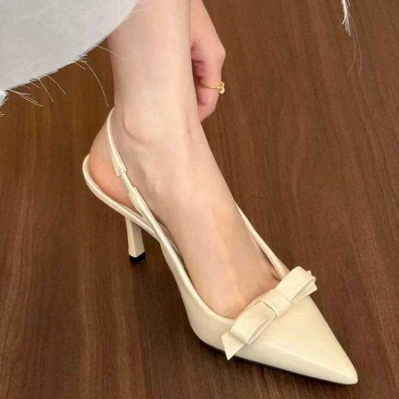 2025 Modern Office Shoes for Women Black Wedding Slingback Pointed Toe Butterfly Decoration Female High Heeled Sandals Z250617