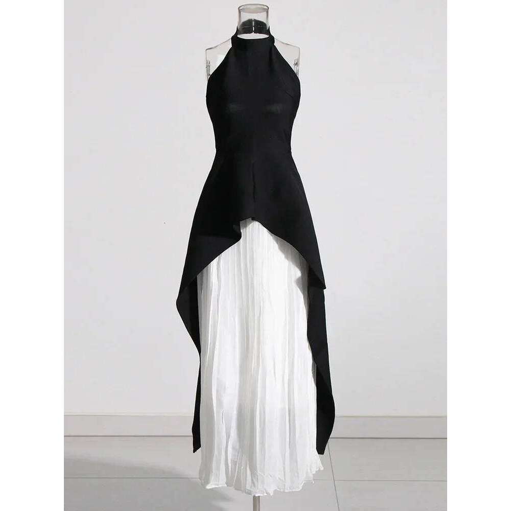 Designer Clothing 2025 Hit Color Two Piece Set For Women O Collar Irregular Tops High Waist Pleated Midi Skirts Sets Female Clothes