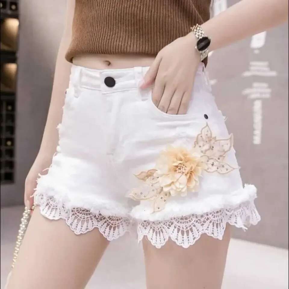 Denim Shorts for Women High Waist Flowers Short Jean Pants Woman To Wear 2000s Clothes Y2k 2025 Classic Casual Fashion Clothing