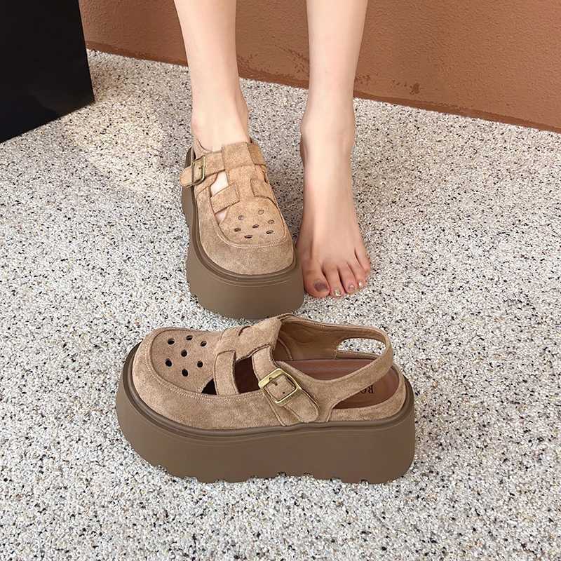 Womens Fashion Sandals New Outer Hollow Breathable Baotou Roman Shoes Anti-slip 2025 High-heeled Thick-soled Women Shoes Z250617