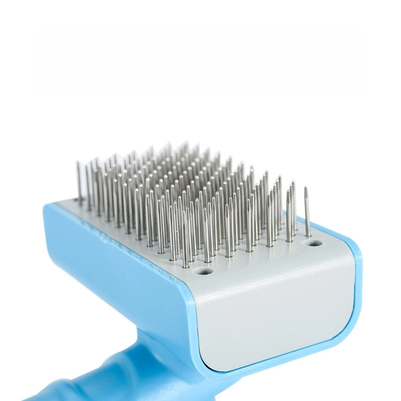 Self-Cleaning Pet Slicker Brush for Shedding & Dematting - One-Touch Hair Release, Blue Gray