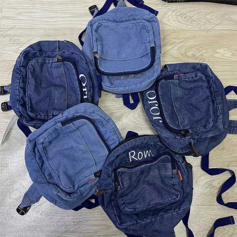 Free Shipping Embroidered Name Womens Denim Backpack Personalized College Student Bag Book Bag Customized Denim Canvas Backpack Z250617