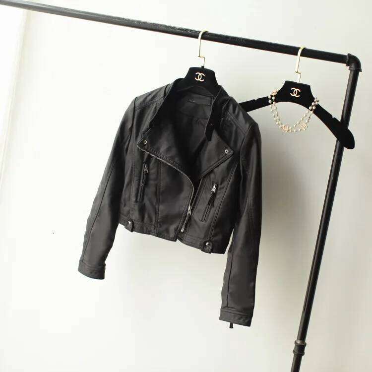 Women's PU Washed Leather Short Motorcycle Coat, Rivet Fashion, Short, Spring and Autumn, 2024