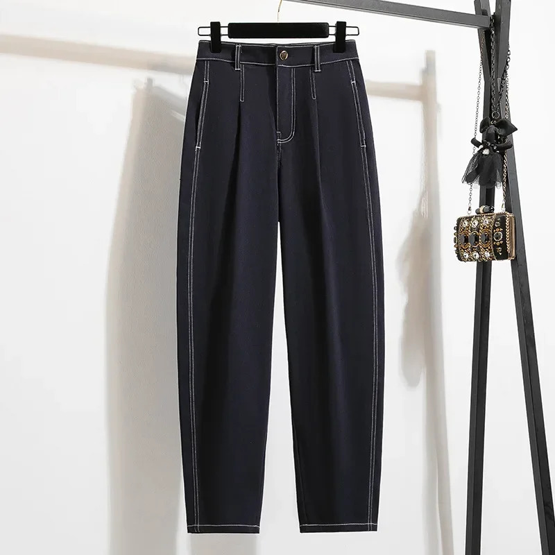 Plus Size High Waist Knitted Denim Jeans Womens Spring Autumn Of The Season Loose Slimming plus Size Big MM Dad 250609