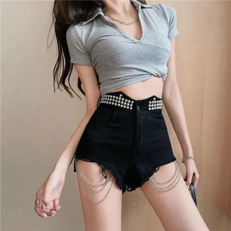 With Waist Pocket Nail Beads Short Jean Pants Woman Cheap Low Price Japanese 2000s Style Harajuku Fashion Denim Shorts for Women