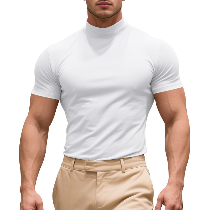 Men's base shirt designer polo elastic and form-fitting British gentleman's casual base shirt, small high-neck short-sleeved T-shirt for men
