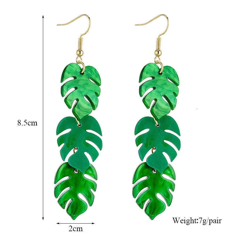YAOLOGE Green Turtleback Leaves Tropical Palm Leaf Long Pendant Earrings For Women Trend Ear Hook Acrylic Jewelry Party Gift 250610
