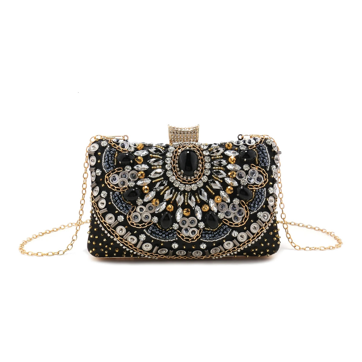 Embroidery Women Clutch Bags Beading Party Small Evening Black Color Satin Lady Handbags 250614