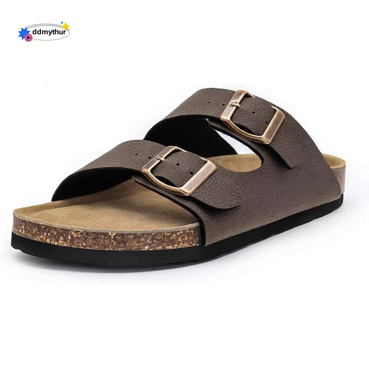 Women's Flat Cork Footbed Slide Sandals Arch Support Slip on Slides with Adjustable Buckle ddmythur