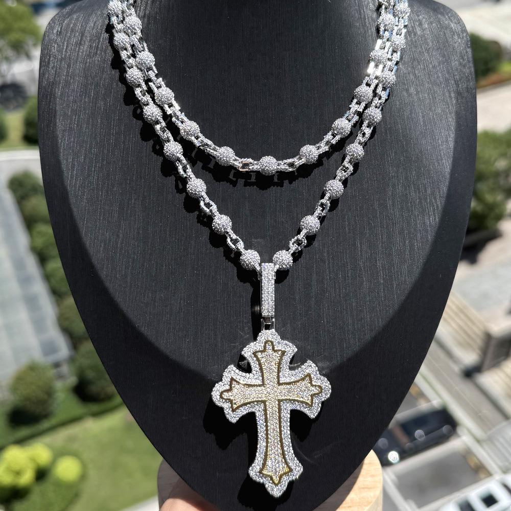 TopBling 5A Zircon Hip Hop Cross Pendant Necklace with Full Zircon Beads Chain Religious Jewelry