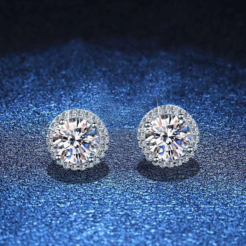 Wholesale DEF VVS1 Moissanite Halo Earrings Solid 925 Sterling Silver with GRA Certificate Pass Diamond Tester