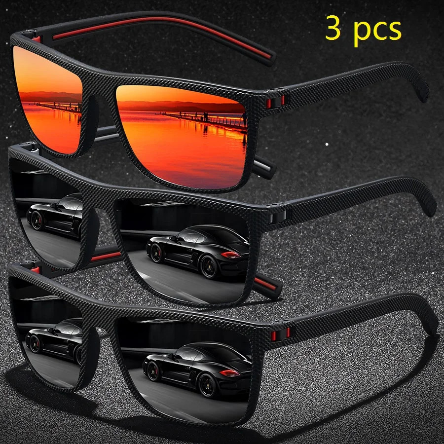 3 Pieces Vintage Check Pattern Sunglasses For Men Women Fishing Driving Fashion Square Sun Glasses UV400 250616