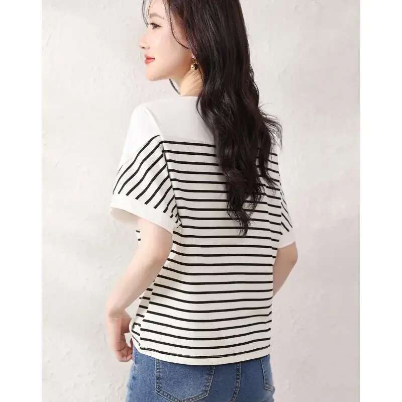 Woman Top Half Sleeve Summer Shirts Blouses For Women Sexy Striped Offer Premium Youthful Clothes Elegant Xl Streetwear