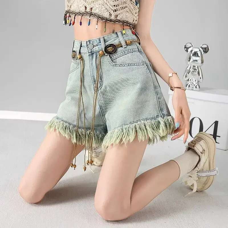 Short Jean Pants Woman Wide Tassel Denim Shorts for Women Japanese 2000s Style Harajuku Fashion Flowy Low Price Jorts Wholesale