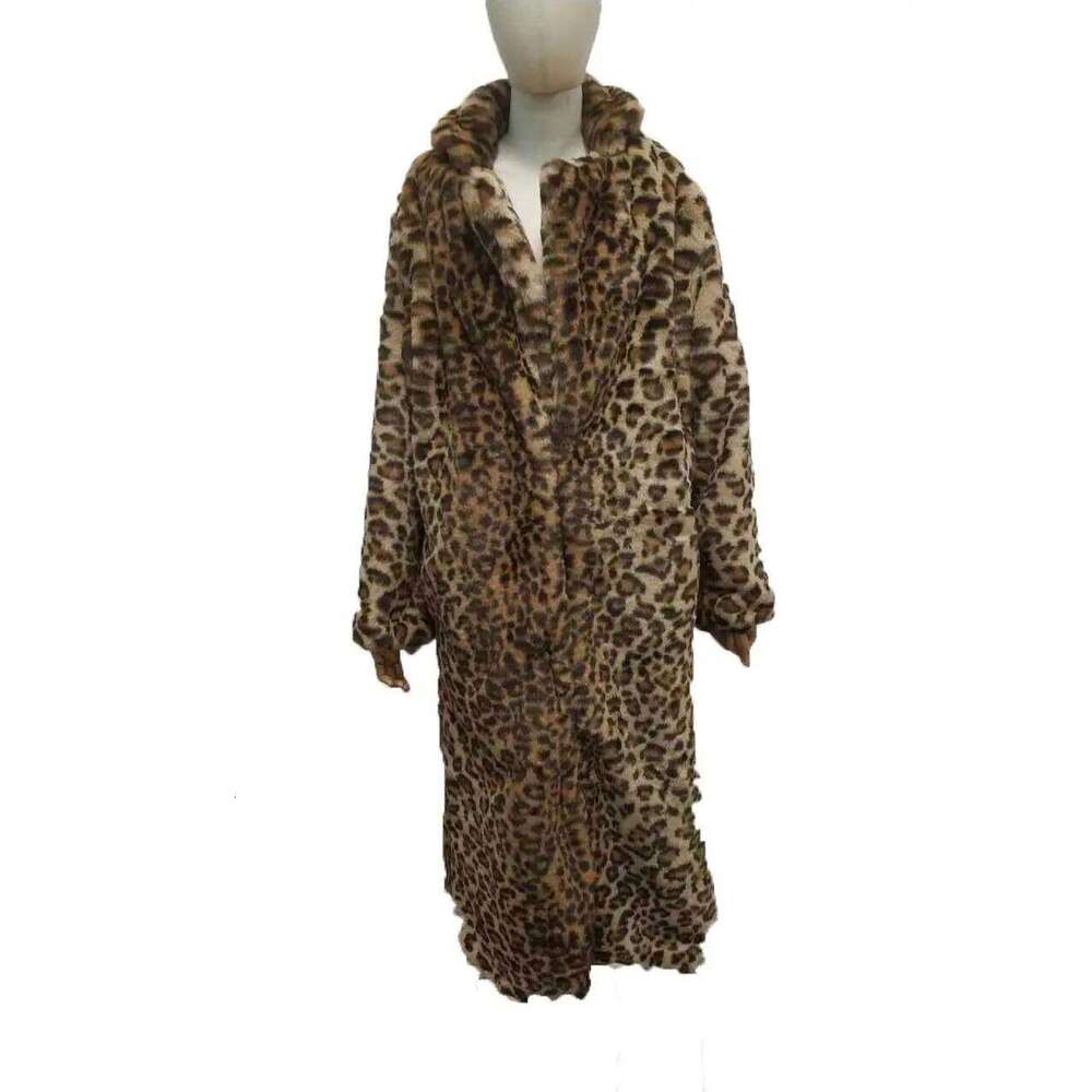 Classic New Leopard Print Imitation Fur Coat, Over The Knee, Super Long Women, Kendou Ins Same Plush Coat
