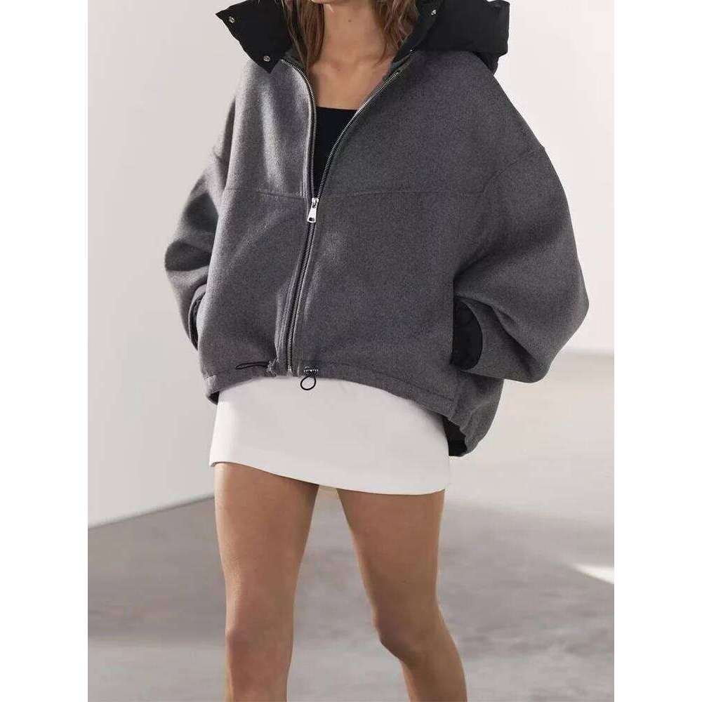 New autumn women's clothing European and American style French design fashionable versatile woolen coat with detachable cotton h