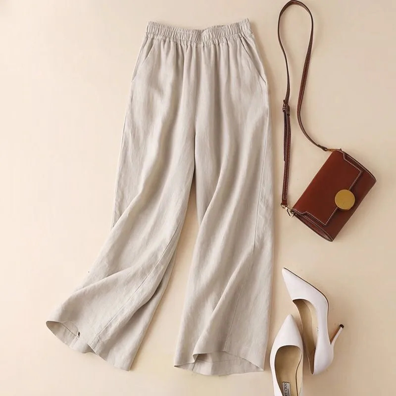 Fashion Full Length Casual Pants for Women Cotton Linen Wide Leg Pants Solid Summer Pants Female Loose High Waist Straight Trous 250616