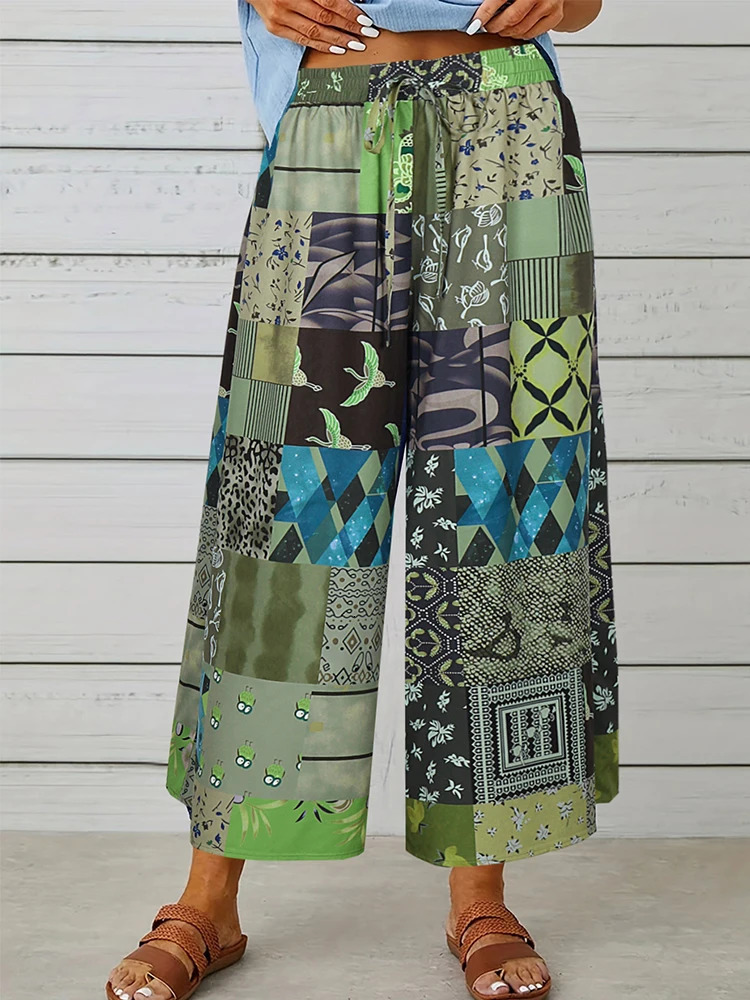 plus Size Boho Cotton Linen Pants for Women Summer Vintage Loose Wide Leg Trousers Streetwear Casual Elastic Waist Female Fashi 250609