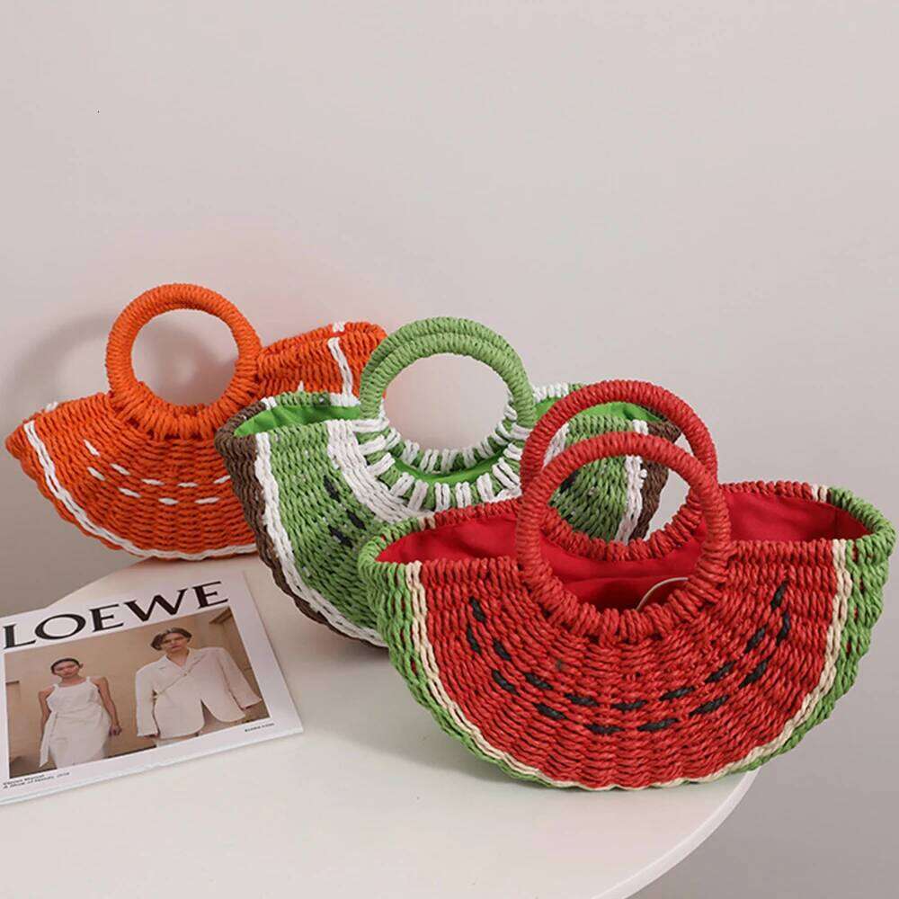 Cute Watermelon Straw Candy Color Woven For Women Handbag Fruit Kiwifruit Beach Bag Bohemian Crochet Travel Bags Clutch