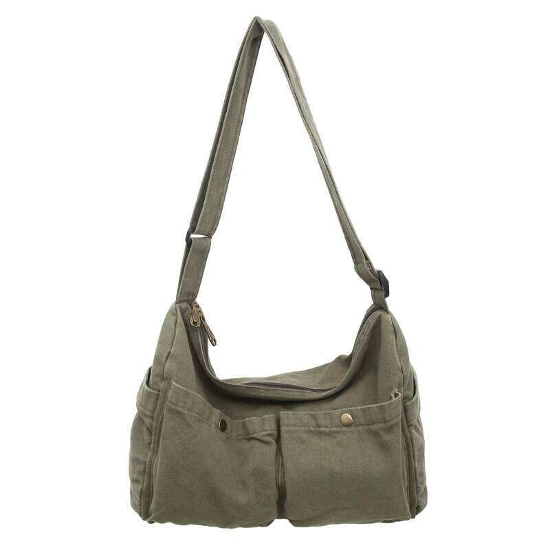 Large Capacity Canvas Workwear Bag 100% Cotton Solid Shoulder Hongkong Style Cloth Satchels New In 2025 Lazy Messenger Bags