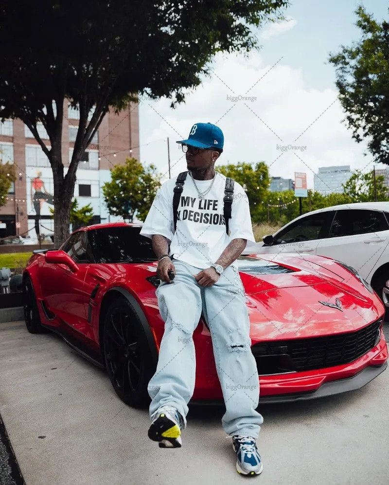 American Retro Letter Print Oversized T-shirt Men Hip-hop Personality Streetwear Rock Punk Harajuku Casual Loose Round Neck Top 250616