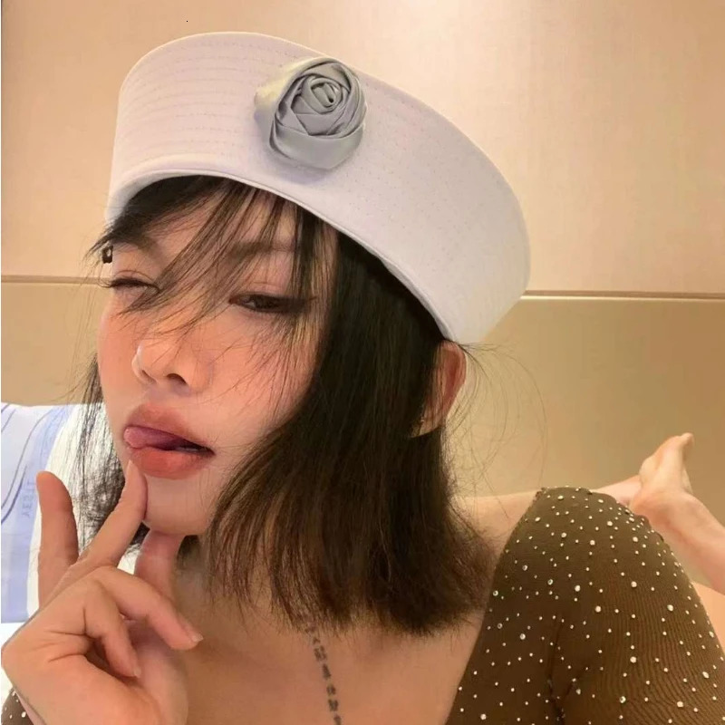 Japanese Rose Sweet and Cute Sailor Hat Spring and Summer Niche Simple Trend Flipped Brim Retro Versatile Solid Color Beret Cap 250604