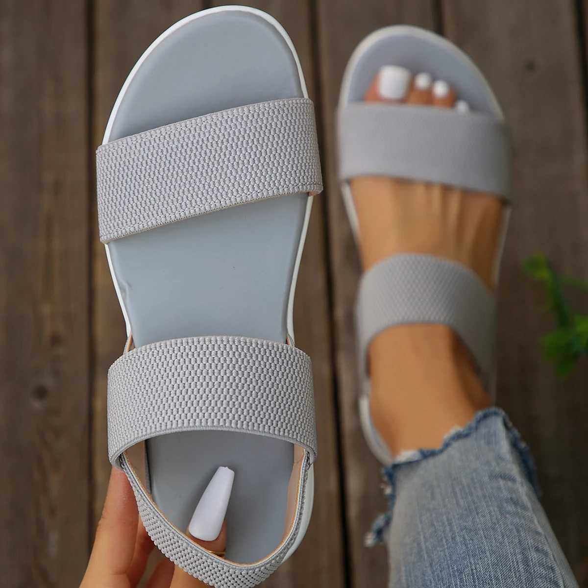 Womens Knit Elastic Cloth Wedge Sandals Slip on Lightweight Walking Sandals Ladies Plus Size Comfortable Summer Shoes for Women Z250617
