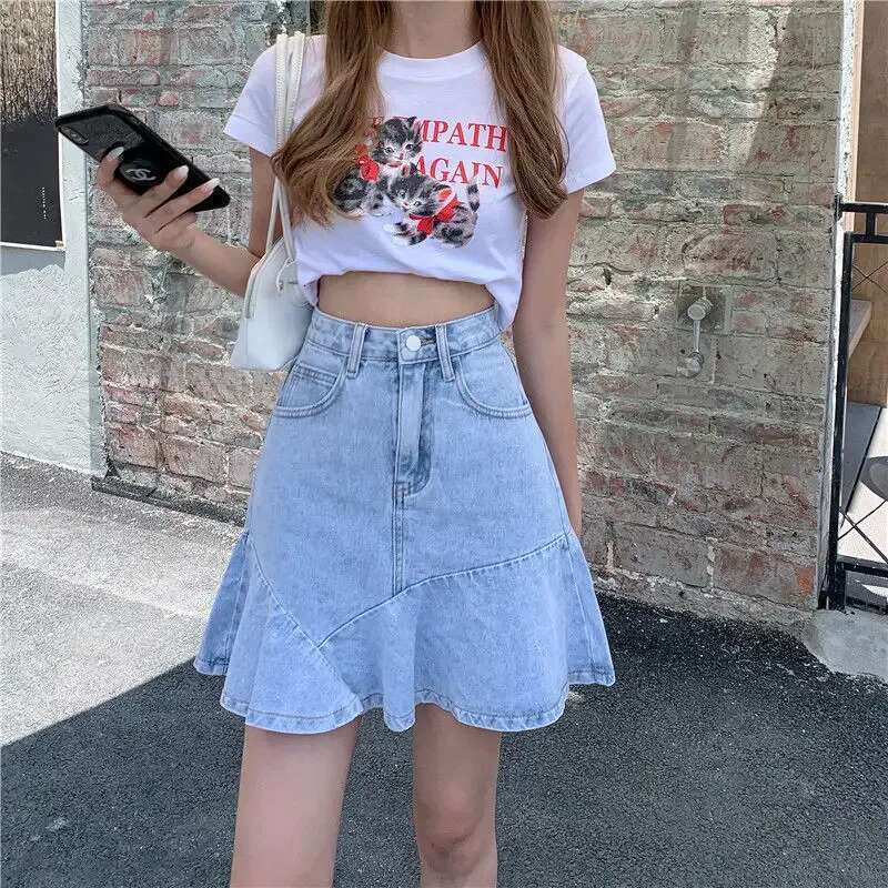 Chic and Elegant High Waist With Pocket Woman Denim Skirt Y2k Vintage Streetwear Summer 2025 Aesthetic Jeans Skirts for Women