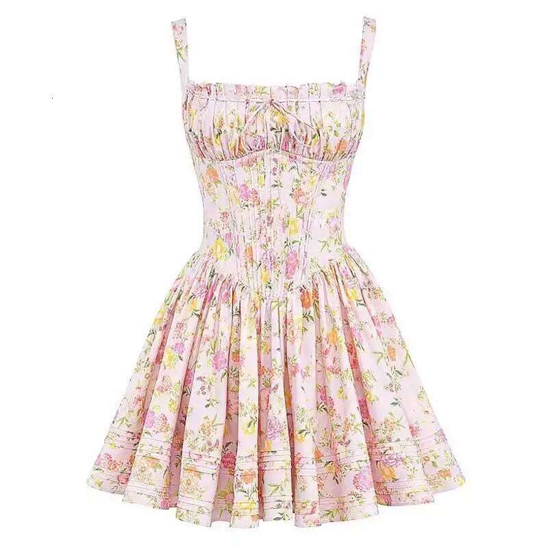 Designer Clothing 2025 Boho Inspired Floral Print Mini For Women Pintuck Details Sexy Summer Dress Straps Cute Hot Girl Party Dresses Holiday