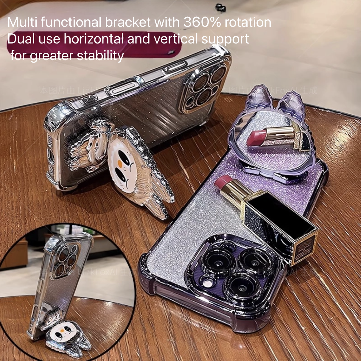 Electroplated canvas holder makeup mirror suitable for iPhone 16 PRO phone case X cross-border Apple 11 four corner anti drop