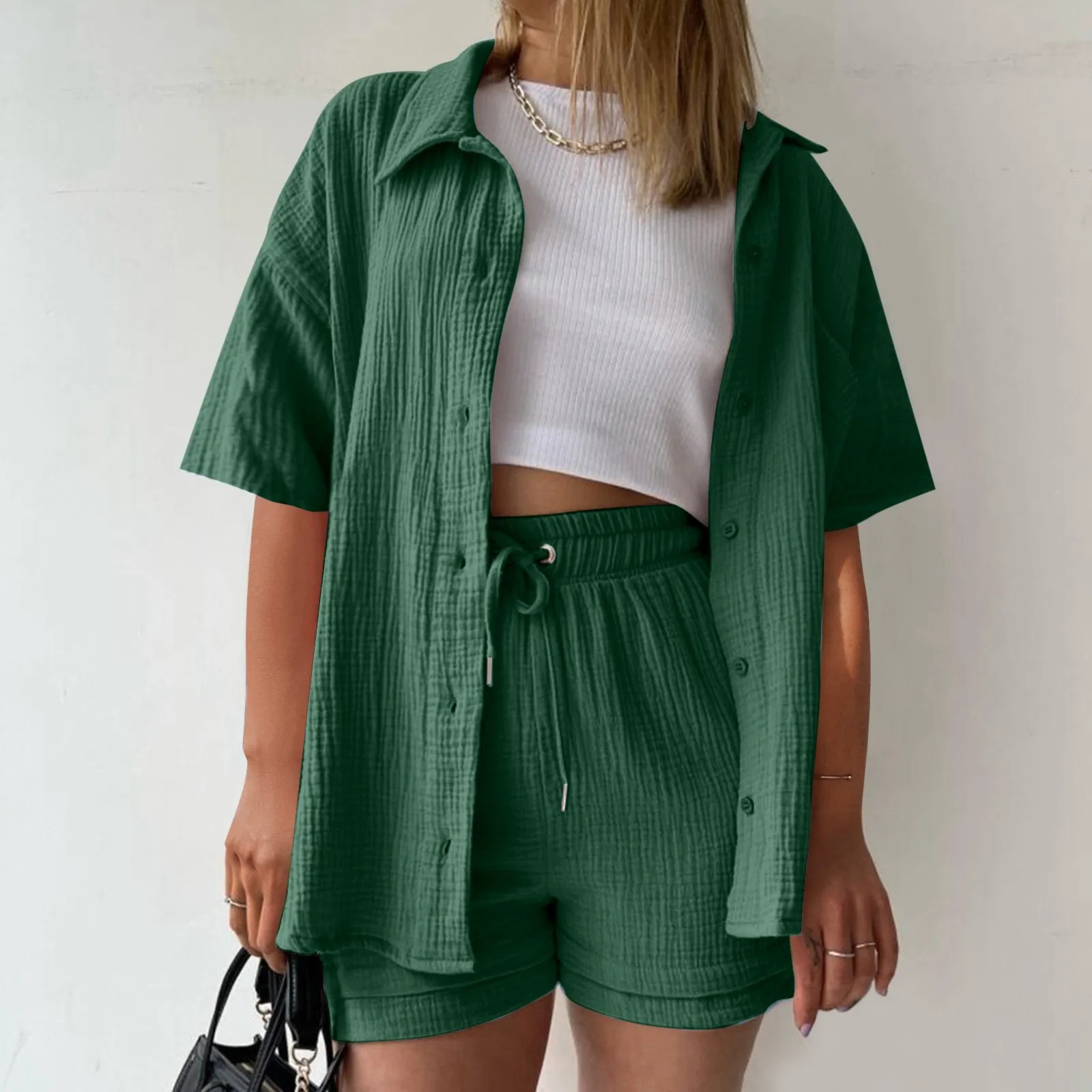 Y2k Comfy Women 2 Piece Outfit Lace Trim Womens Solid Color Short Sleeve Shirt Casual Shorts 2 Women Casual Joggers Sets 250616