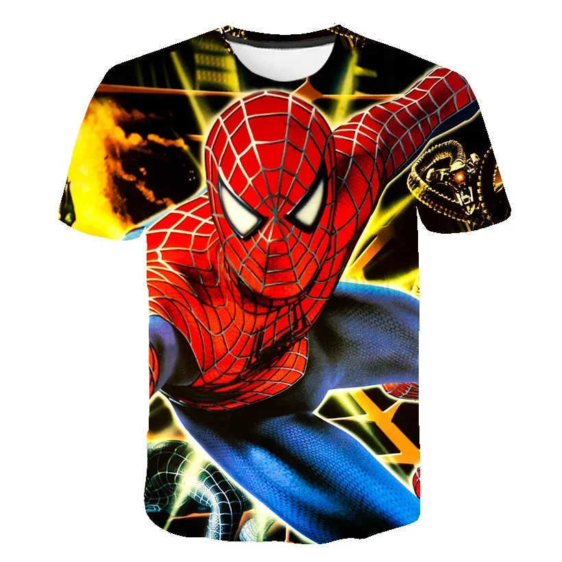 Disney Disney Spiderman 3D Print Super Cool Fashion T-Shirt Boys Short Sleeve 4-14 Years Summer T Shirt Kids Casual Children Tops W250617