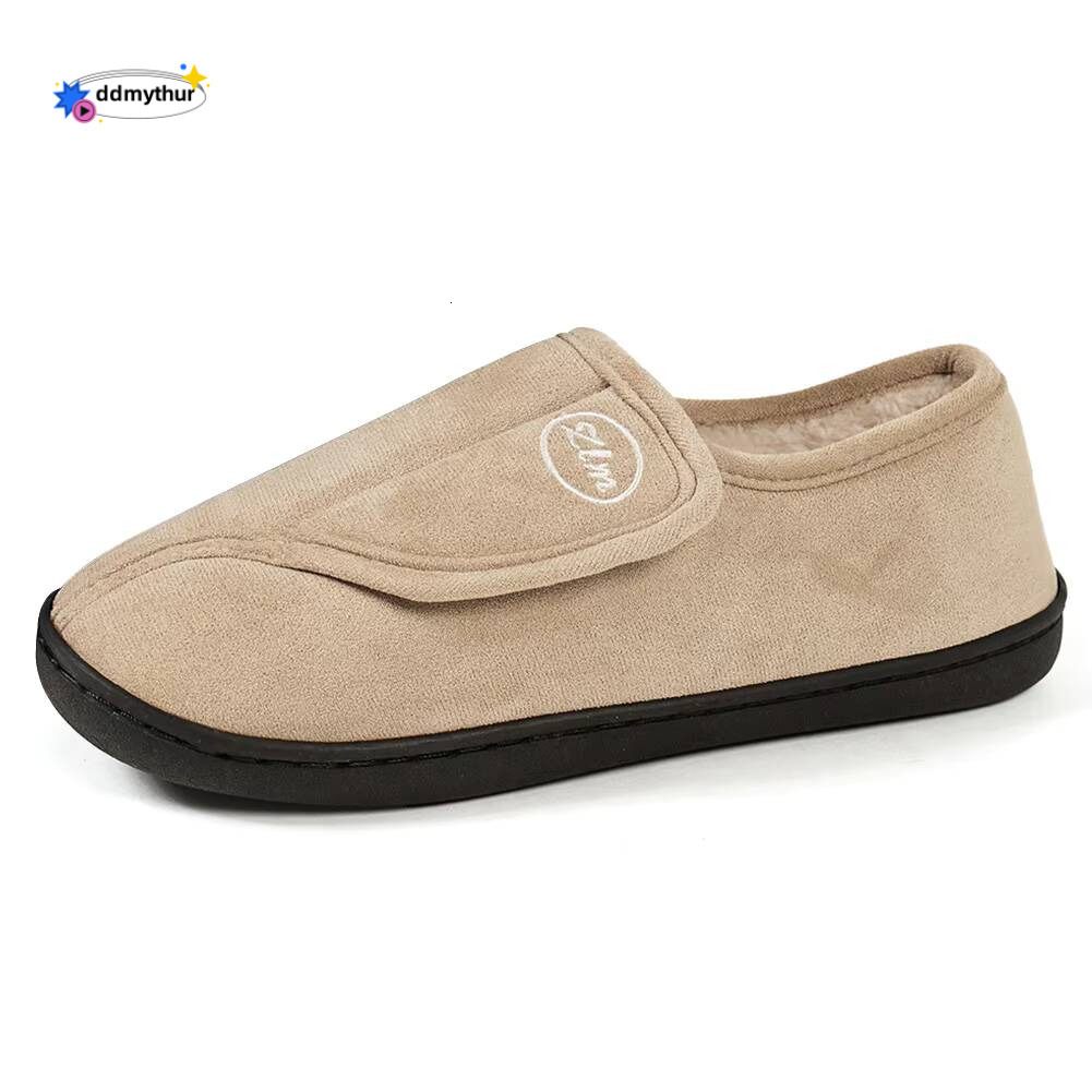 Slippers Men Suede Leather Comfy Warm Plush Slip-on Non-Slip House Shoes Indoor/Outdoor for Diabetic Swollen Feet ddmythur