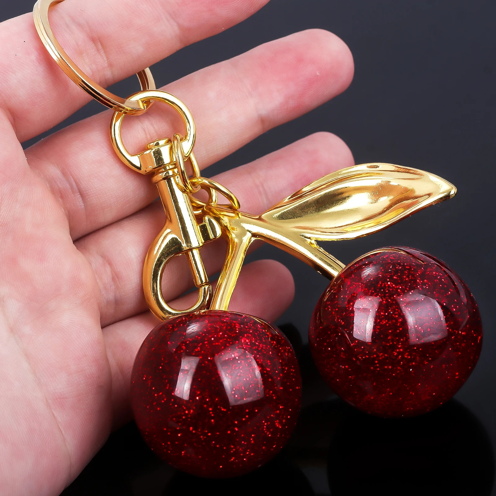 Delicious Exquisite Cherry Crystal Fruit Bag Charm Keychain Pink Keyring for Elegant Women Jewelry Accessories Gift 250606
