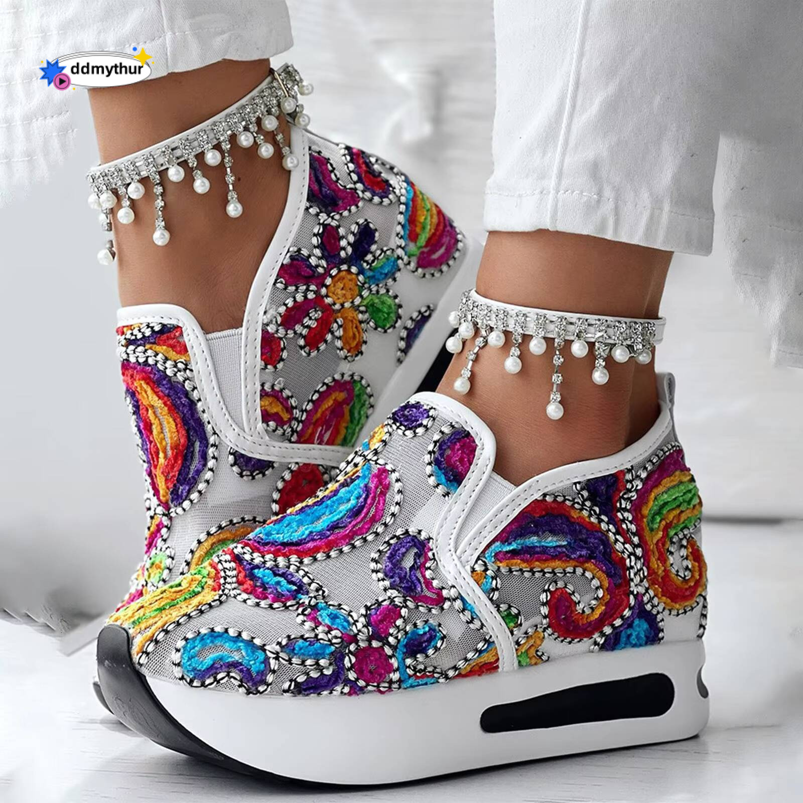 Summer Walking Sandals For Women Women'S Floral Embroidered Mesh Sneakers Breathable Spring And Insulated Casual Shoes ddmythur