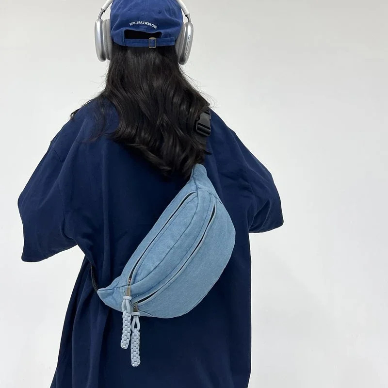 Street hip-hop Waist Bag Casual Female Belt Bags Unisex Crossbody Chest pack Fashion Trend Denim Bags Large capacity Waist packs 250614