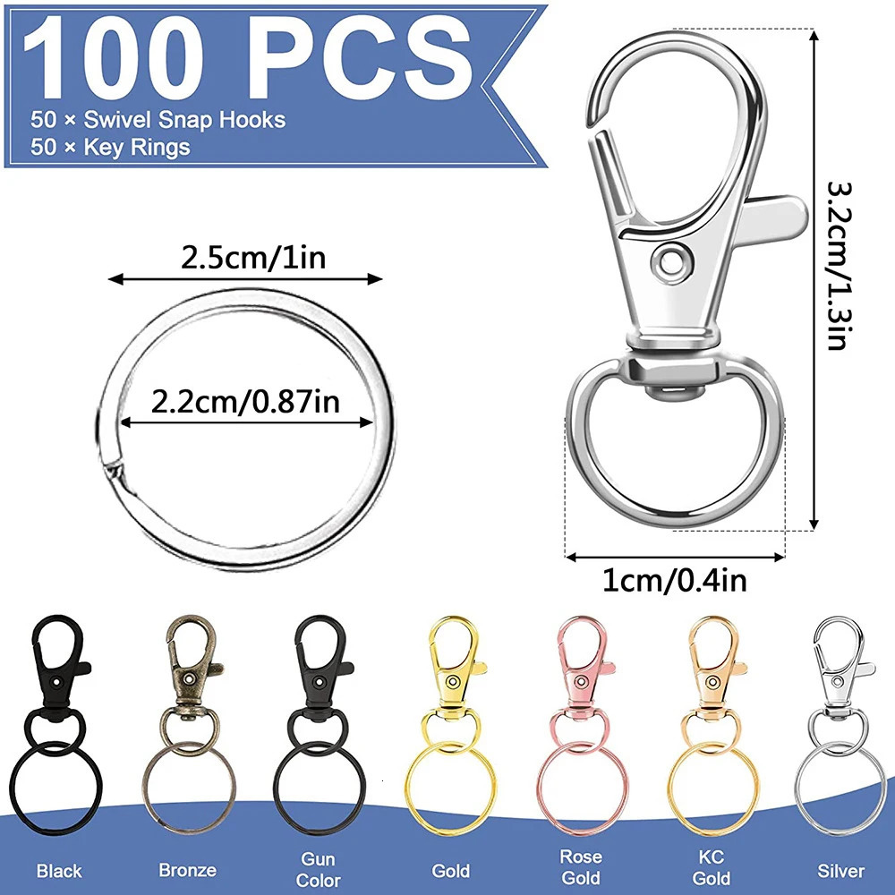 Swivel Clasps Lanyard Snap Hooks with Key Rings Key Chain Clip Hooks Lobster Claw Clasps for Keychains Jewelry DIY Crafts 250616