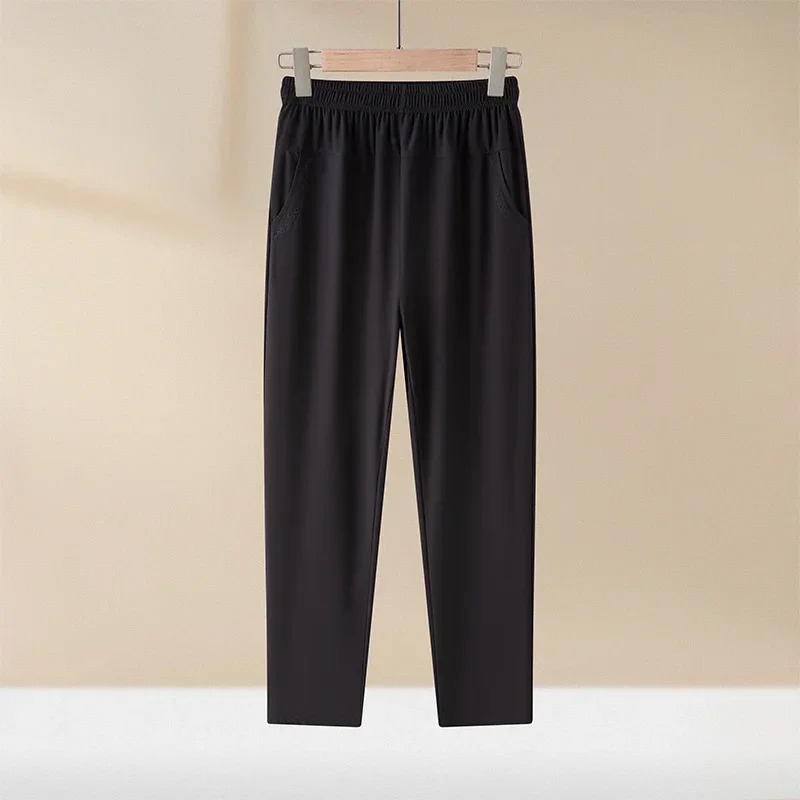 Middle Aged Womens Pants Plus size Summer Thin High Waiste Elastic Loose Straight Pants Female Casual Trousers 6XL 7XL 8XL 250609