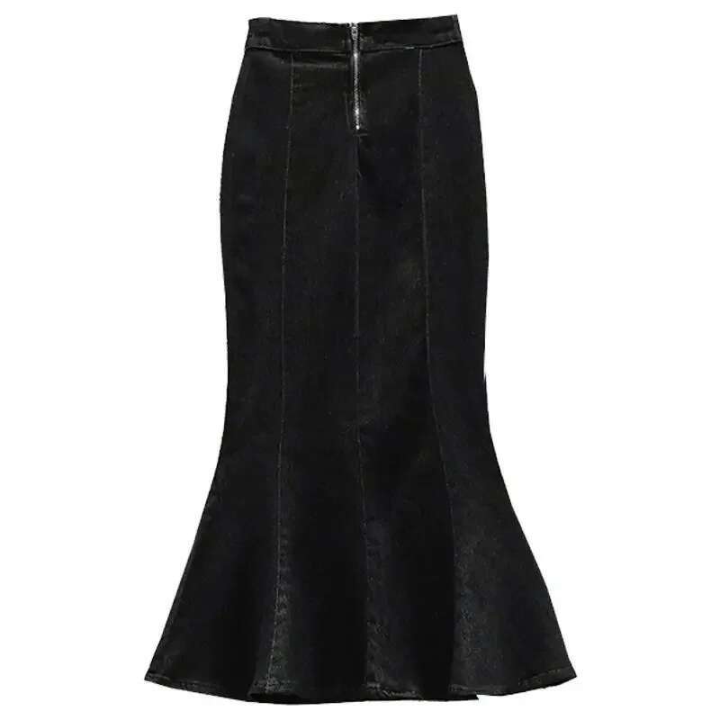 Ruffle Zipper Womens Denim Skirt Coquette Midi Black Sexy Blue Female Jeans Skirts Luxury Elegant Y2k Vintage Chic 2025 Trend V