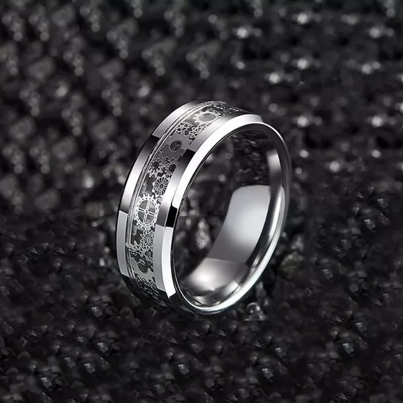 Fashion Steampunk Gear Wheel Men Stainless Steel Ring Inlay Carbon Fiber Rings For Men Rock Punk Wedding Band Jewelry 250616