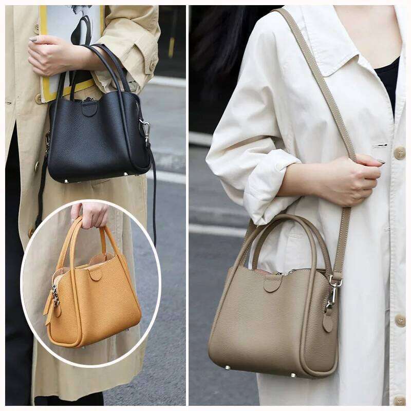 2025 New Summer Women Lady Fashion Small Bucket Handbag Genuine Leather Cross-Body Messenger Female Minimalist Shoulder Bag