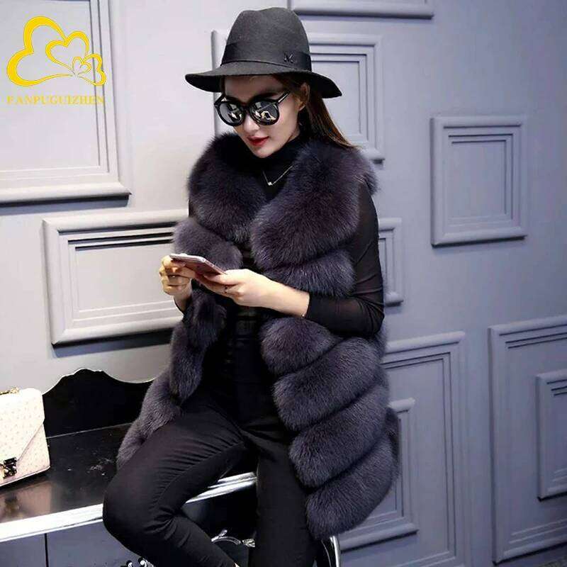 Faux Fur Coat for Women, Warm Long Vest, Casual Street Wear, High Grade, Winter Fashion, New Arrival