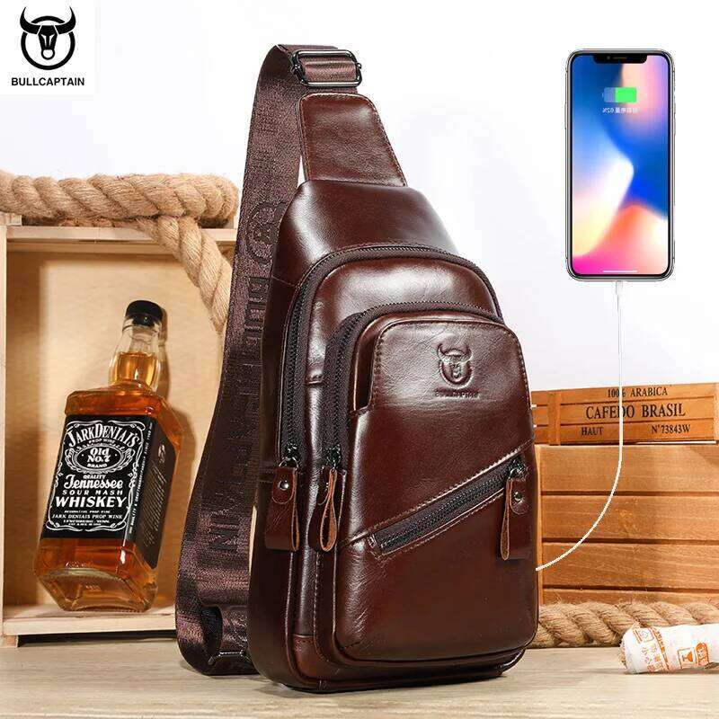 BULLCAPTAIN 2023 The Latest Large Capacity Casual Men's Messenger Classic Leather Chest Bag XB 127